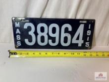 1915 "Massachusetts 38964" Porcelain License Plate