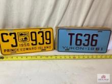 1961 "Yukon Territory T636" and Prince Edward Island C3939 Metal license plates