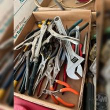 FLAT OF MISC PLIERS, CUTTERS, CRESCENT WRENCH