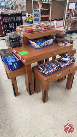 Wood Display Table W/ (4) Wood Benches (Per Piece)