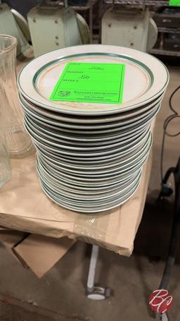 White With Green Trim Dinner Plates 9"