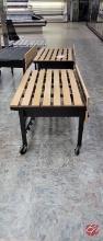 CMS Metal Frame Oak Produce Slant Table W/ Casters