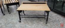 CMS Metal Frame Oak Produce Slant Table W/ Casters