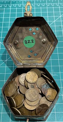Antique Cricket Box with 100 Wheat Pennies