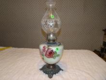 Oil Lamp 19" tall Hand painted flowers