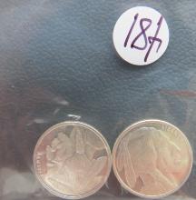 2- Buffalo Golden State Mint 1/10 troy oz Silver Rounds