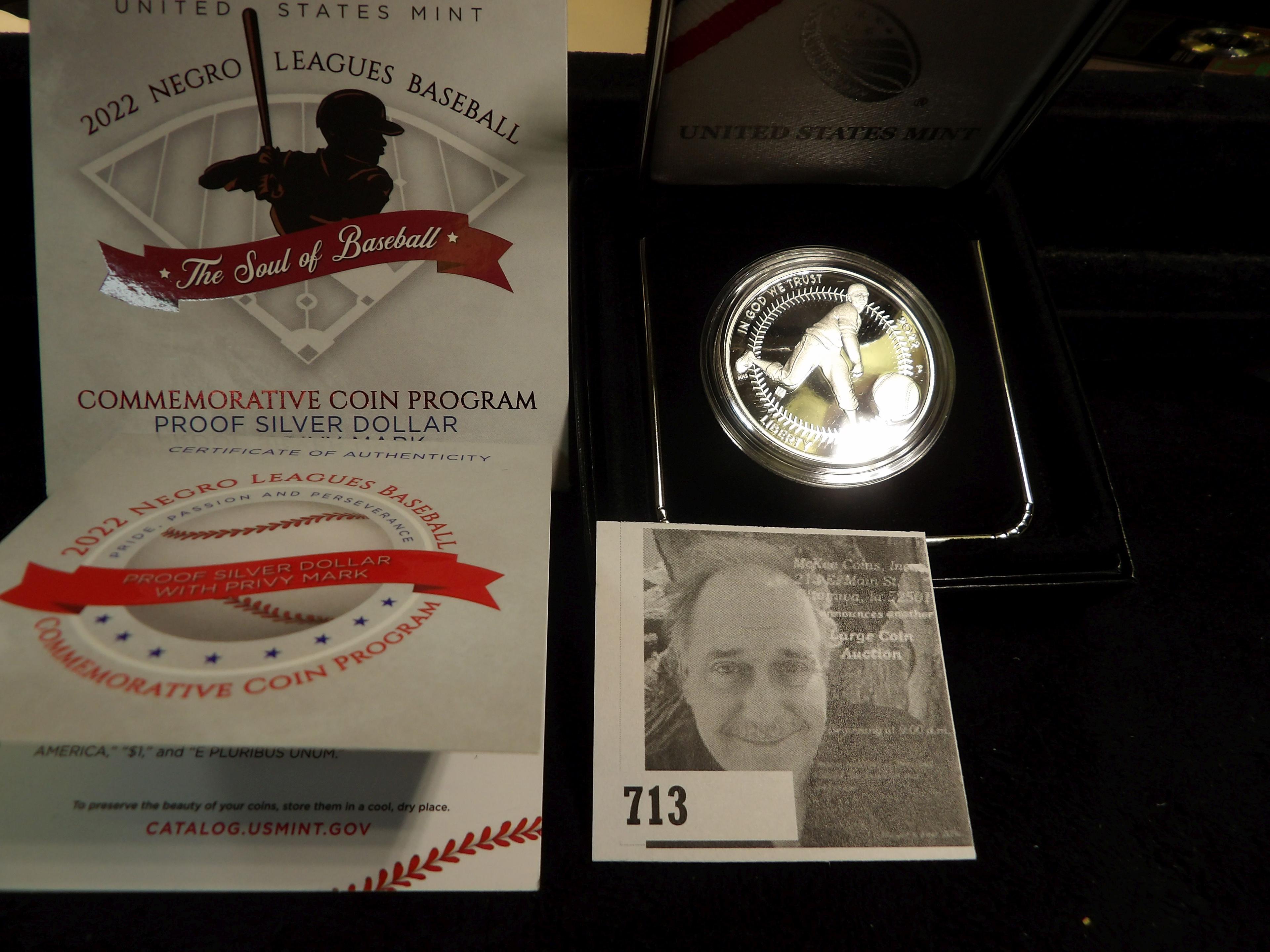 2022 P U.S. Mint Negro Leagues Baseball *The Soul of Baseball* Proof Silver Dollar with Privy Mark.