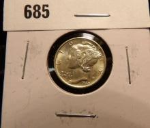 1940 S Mercury Dime, BU with full bands, carded.