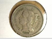 1869 Three Cent Nickel. Fine.