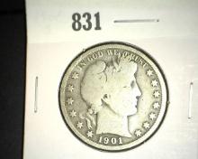 1901 S Barber Half Dollar. Good+.