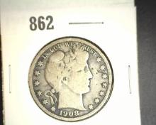 1908 S Barber Half Dollar. Good.