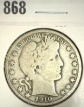 1910 S Barber Half Dollar. Very Good.