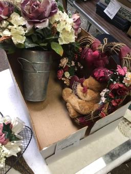 large box of miscellaneous flower arrangements