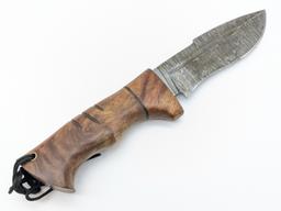 Drop Point Damascus Hunting Knife w/ Sheath