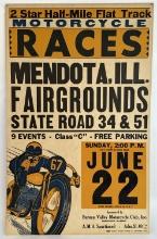 Vtg Mendota IL Fairgrounds Motorcycle Race Poster