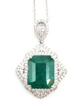 Platinum Emerald & Diamond Pendant Necklace