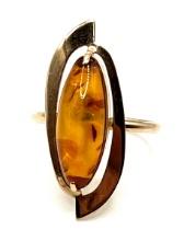 14K Rose Gold and Amber Soviet Dinner Ring