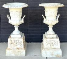 (2) Cast Iron Fluted Urn Planter w/ Handle
