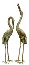 51in Tall Patinated Bronze Crane Fountains