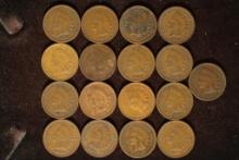 17 ASSORTED INDIAN HEAD CENTS:: 1901 TO 1907