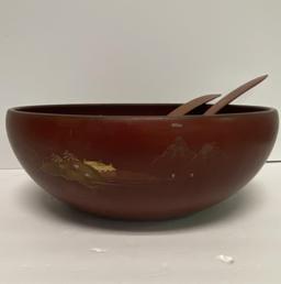 RED LACQUER FINISH SALAD BOWL