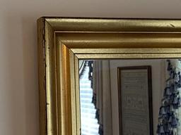 GOLD FRAMED MANTLE MIRROR & 2 ASIAN PRINTS