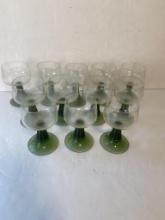 12 GREEN STEM WINE GLASSES