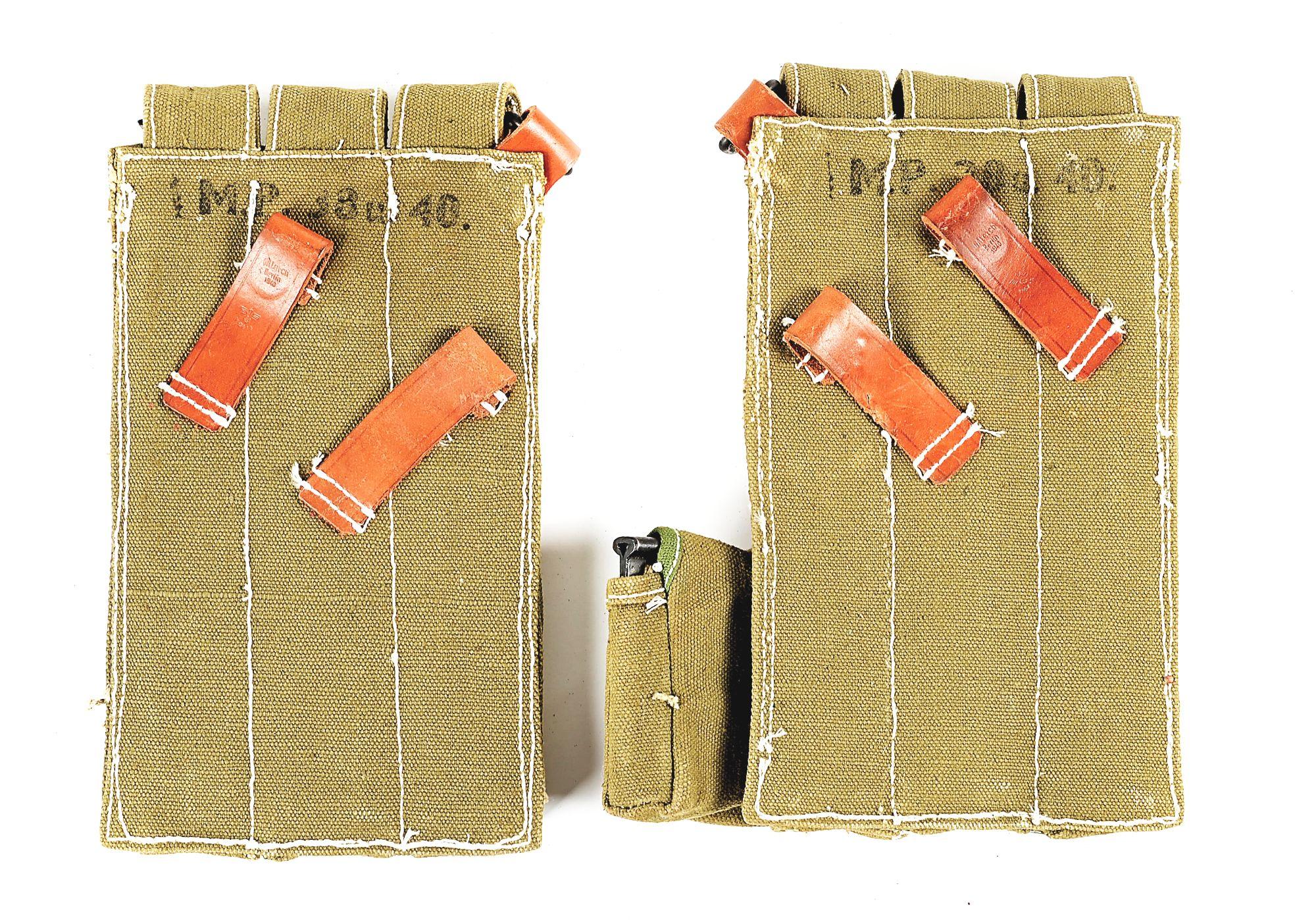 A TREASURE OF ORIGINAL MP-40 MACHINE GUN MAGAZINES, LOADERS, AND SLINGS WITH SET OF REPRODUCTION MAG