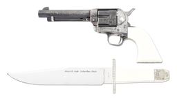(C) VERY ATTRACTIVE CASED AND ENGRAVED COLT SINGLE ACTION ARMY REVOLVER AND BOWIE KNIFE.