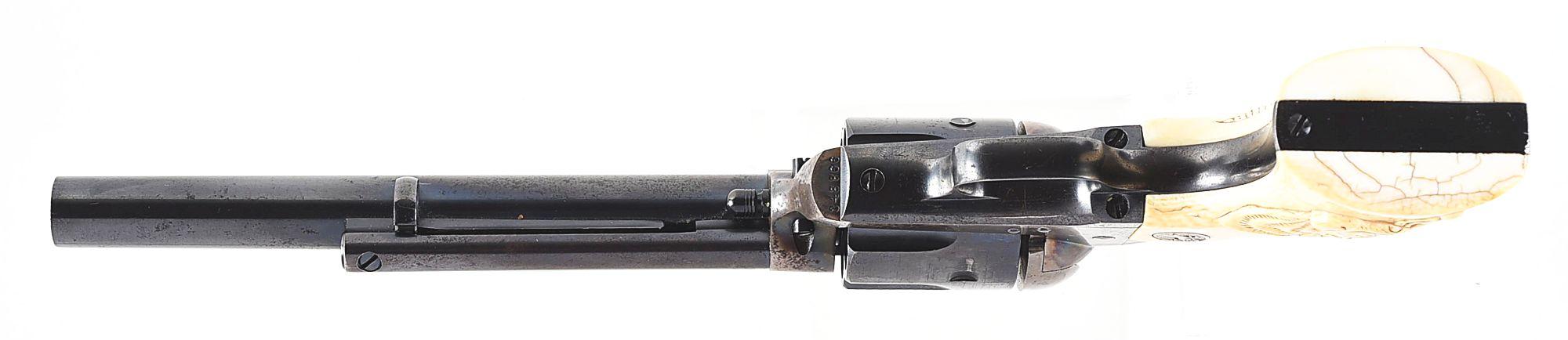 (C) COLT SINGLE ACTION ARMY REVOLVER WITH STEER HEAD CARVED IVORY GRIPS.