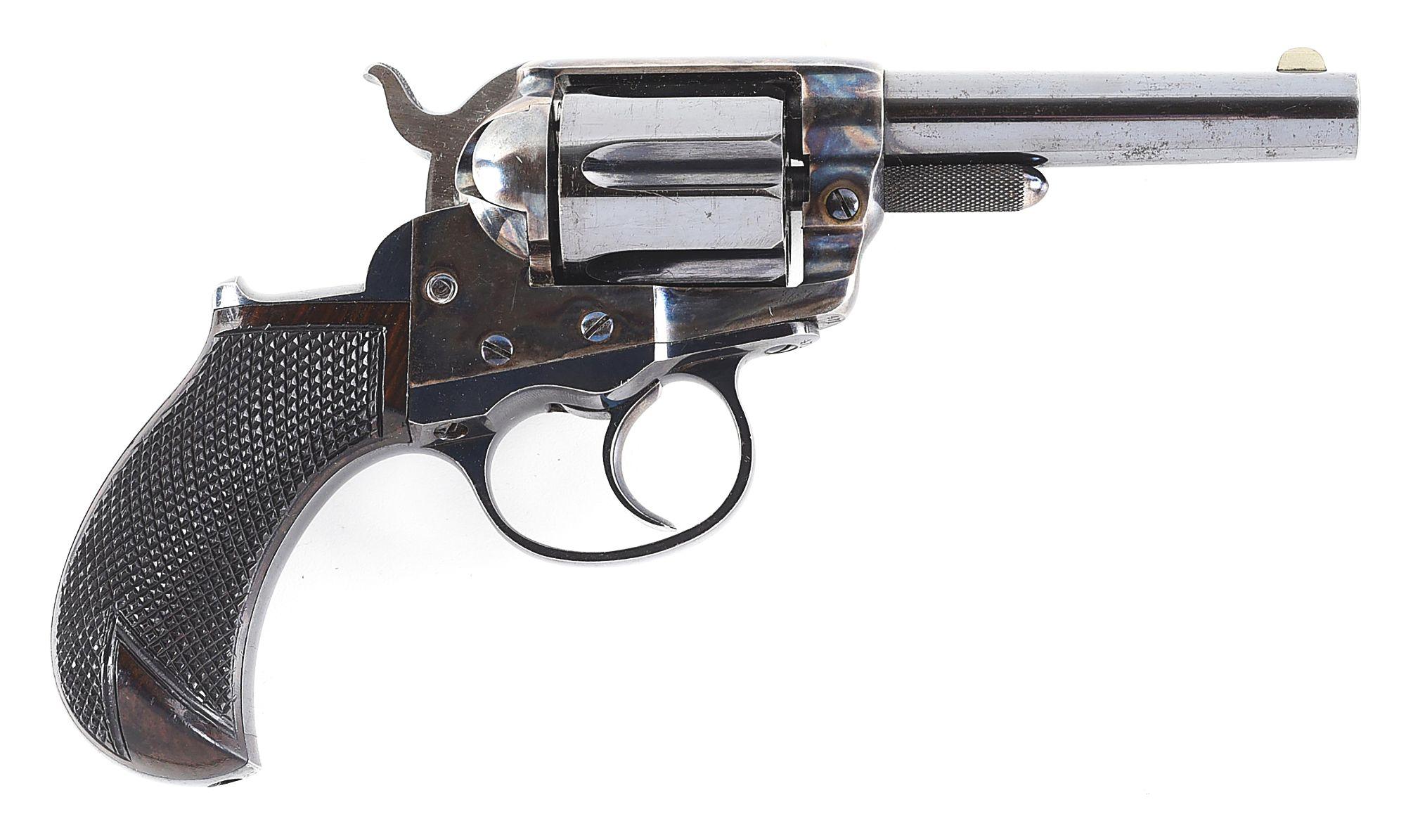 (A) STELLAR FIRST YEAR COLT MODEL 1877 LIGHTNING DOUBLE ACTION REVOLVER WITH PICTURE BOX.