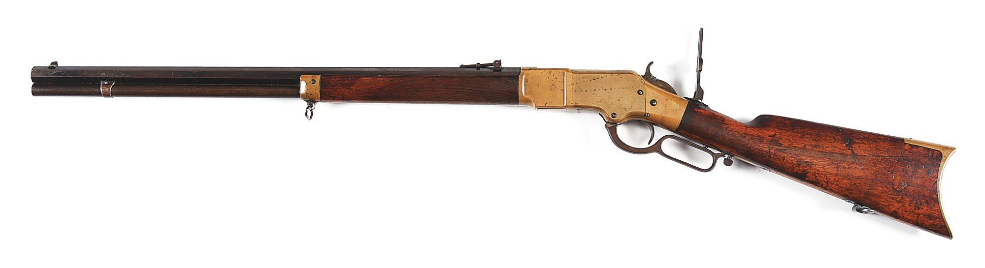 (A) SCARCE HENRY MARKED 2ND MODEL WINCHESTER MODEL 1866 LEVER ACTION RIFLE.