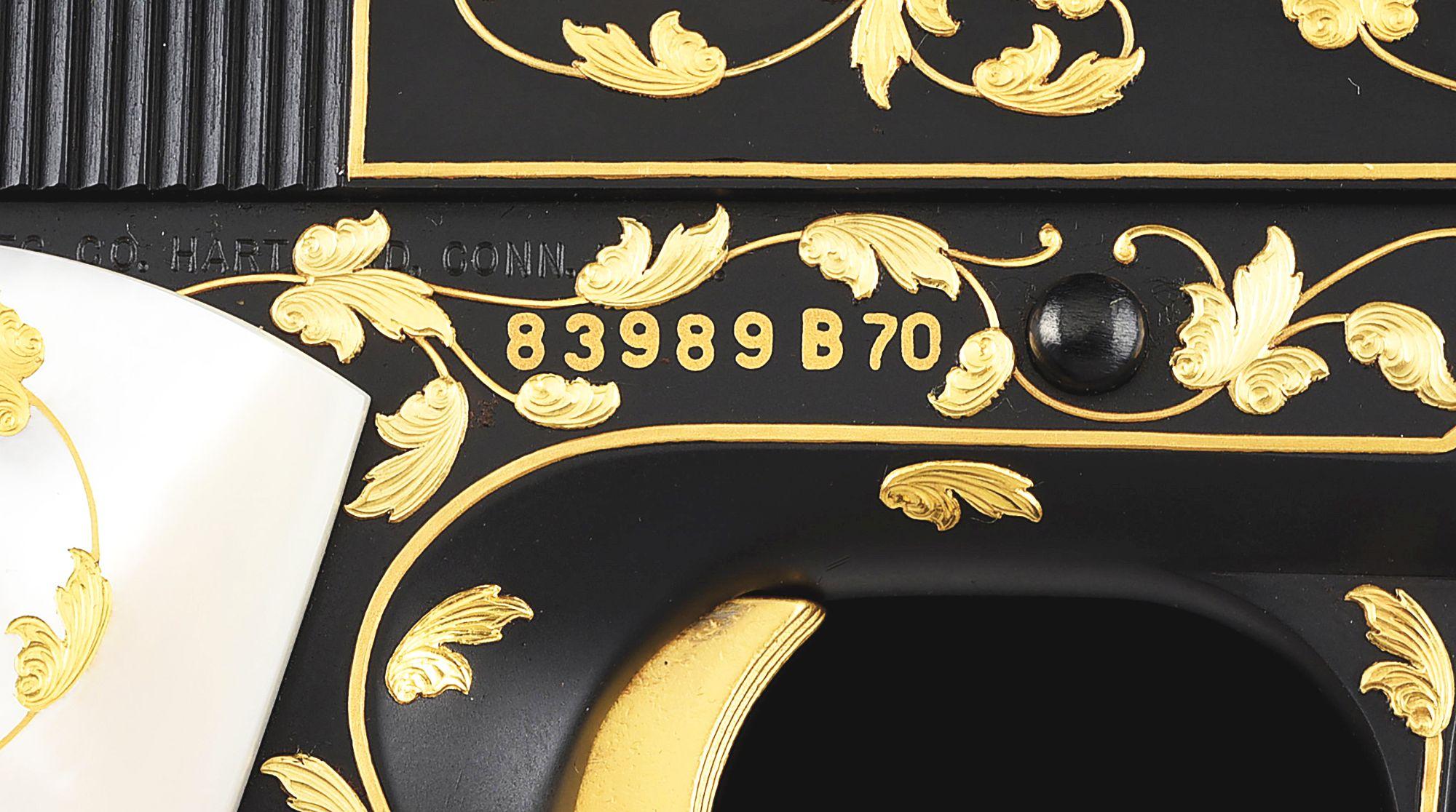 (C) BARRY LEE HANDS MASTER ENGRAVED AND GOLD INLAID COLT 1911A1 SEMI AUTOMATIC PISTOL.