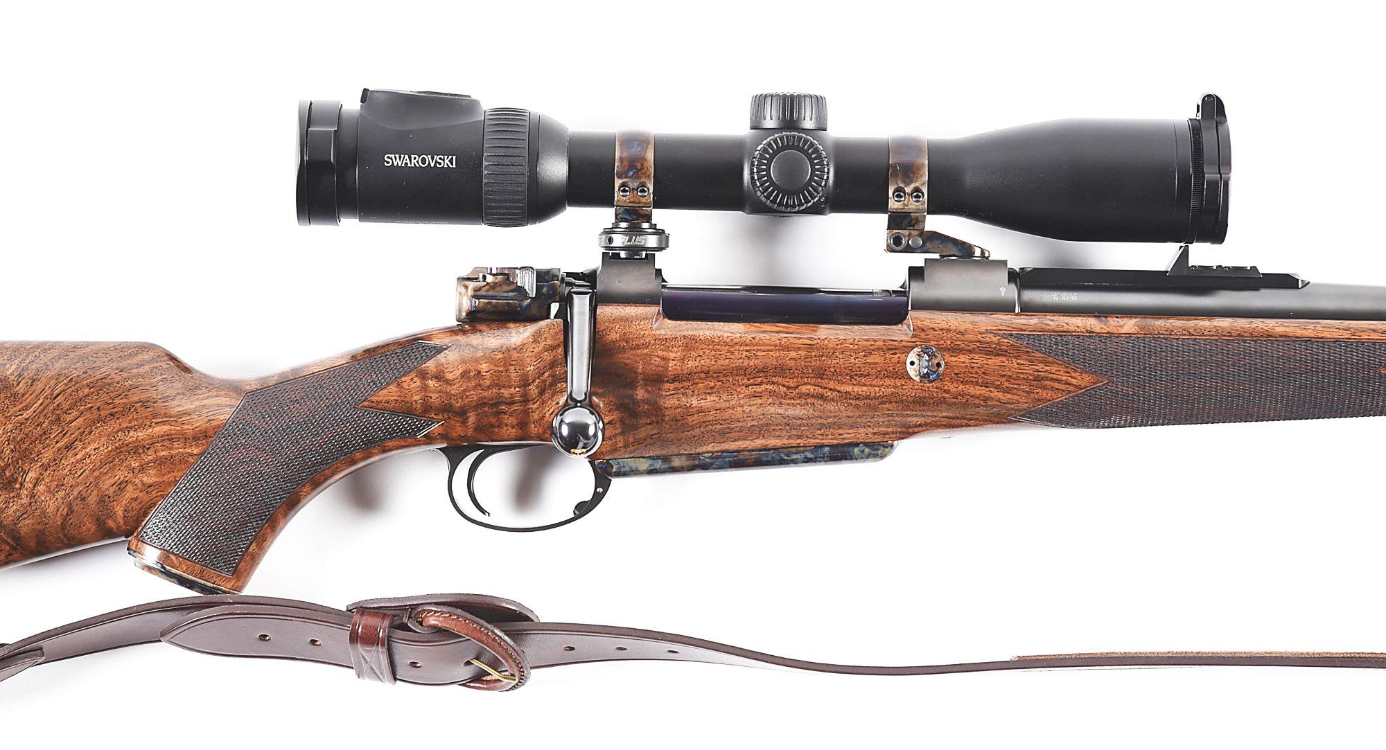 (M) JOHN RIGBY AND MAUSER COLLABORATION "BIG GAME" RIFLE IN .375 H&H MAGNUM WITH SWAROVSKI GLASS, CA