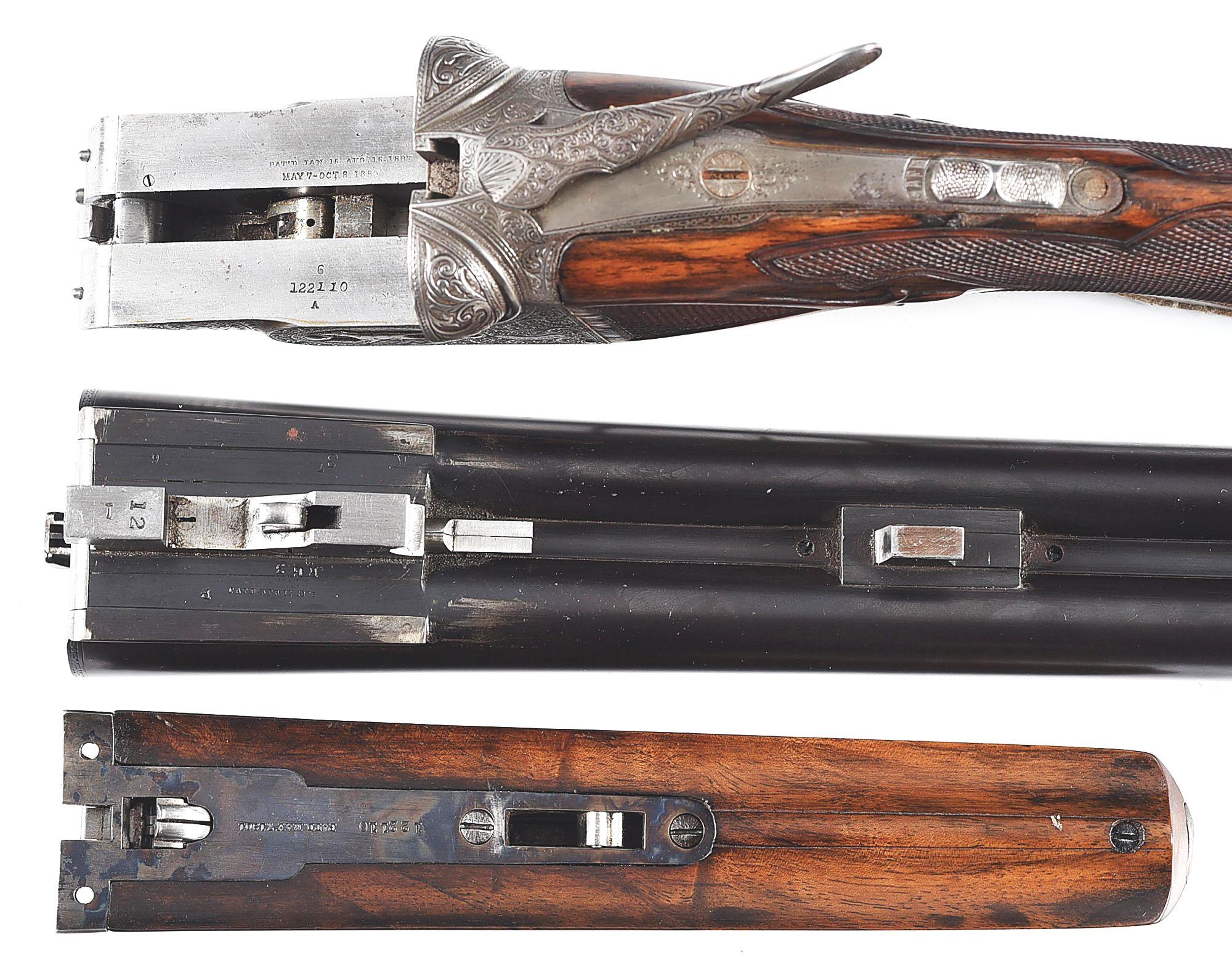 (C) PARKER AHE SIDE BY SIDE SHOTGUN WITH CASE AND FACTORY LETTER.