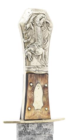 WOODHEAD & HARTLEY BOWIE KNIFE WITH HORSE AND ALLIGATOR POMMEL.