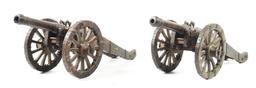 RARE AND IMPORTANT PAIR OF 17TH CENTURY CENTURY FIRING BRONZE CANNON MODELS ON CARRIAGES.