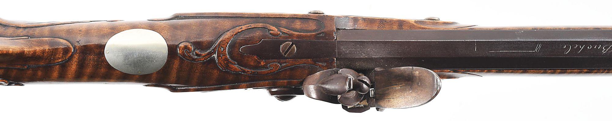 (A) SILVER INLAID AND RELIEF CARVED CONTEMPORARY KENTUCKY RIFLE BY WILLIAM BUCHELE.