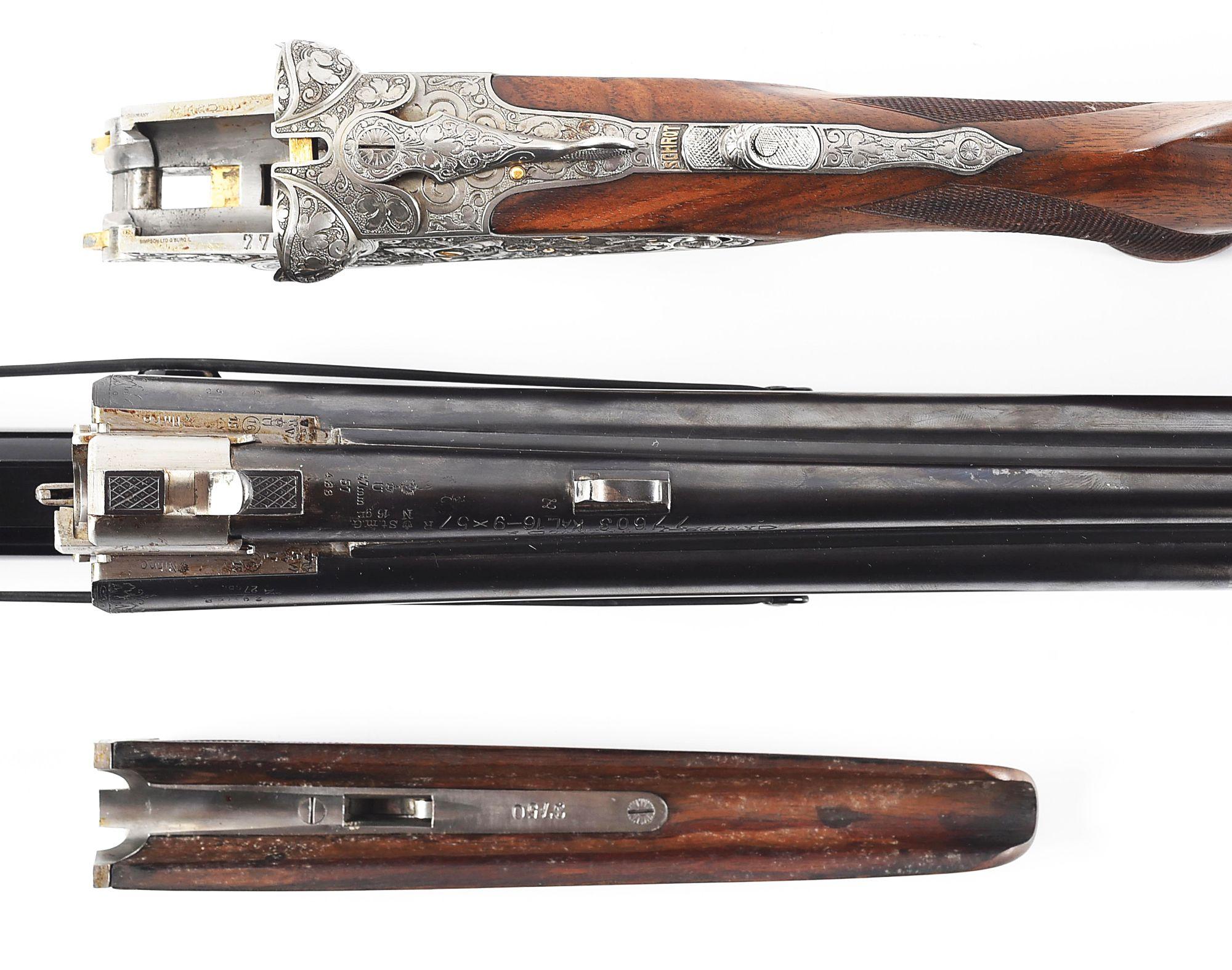 (C) FRANZ KETTNER 16 GAUGE AND 9.3X62 DRILLING WITH ZEISS 8X52 SCOPE.