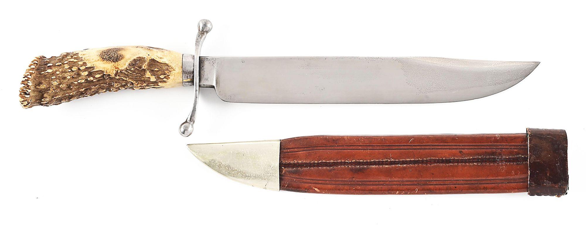 LARGE STAG HANDLED BOWIE KNIFE BY CARVER & CO.