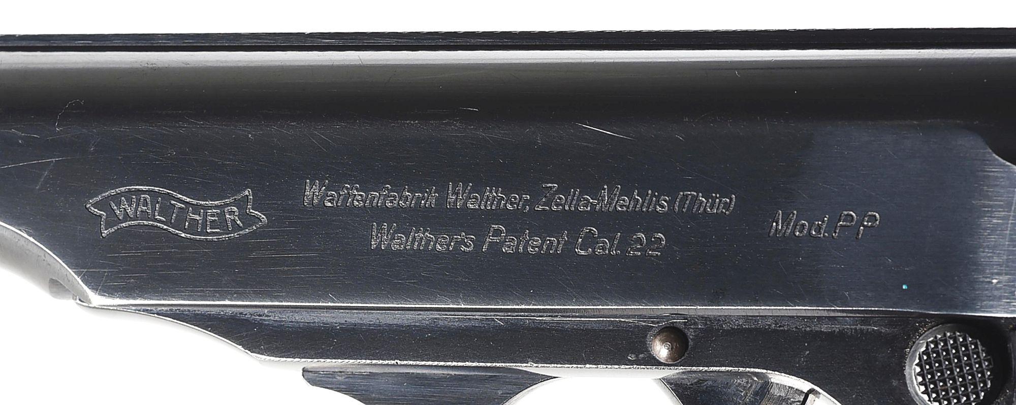 (C) VERY RARE SA MARKED WALTHER PP SEMI AUTOMATIC PISTOL IN .22 LR WITH HOLSTER.