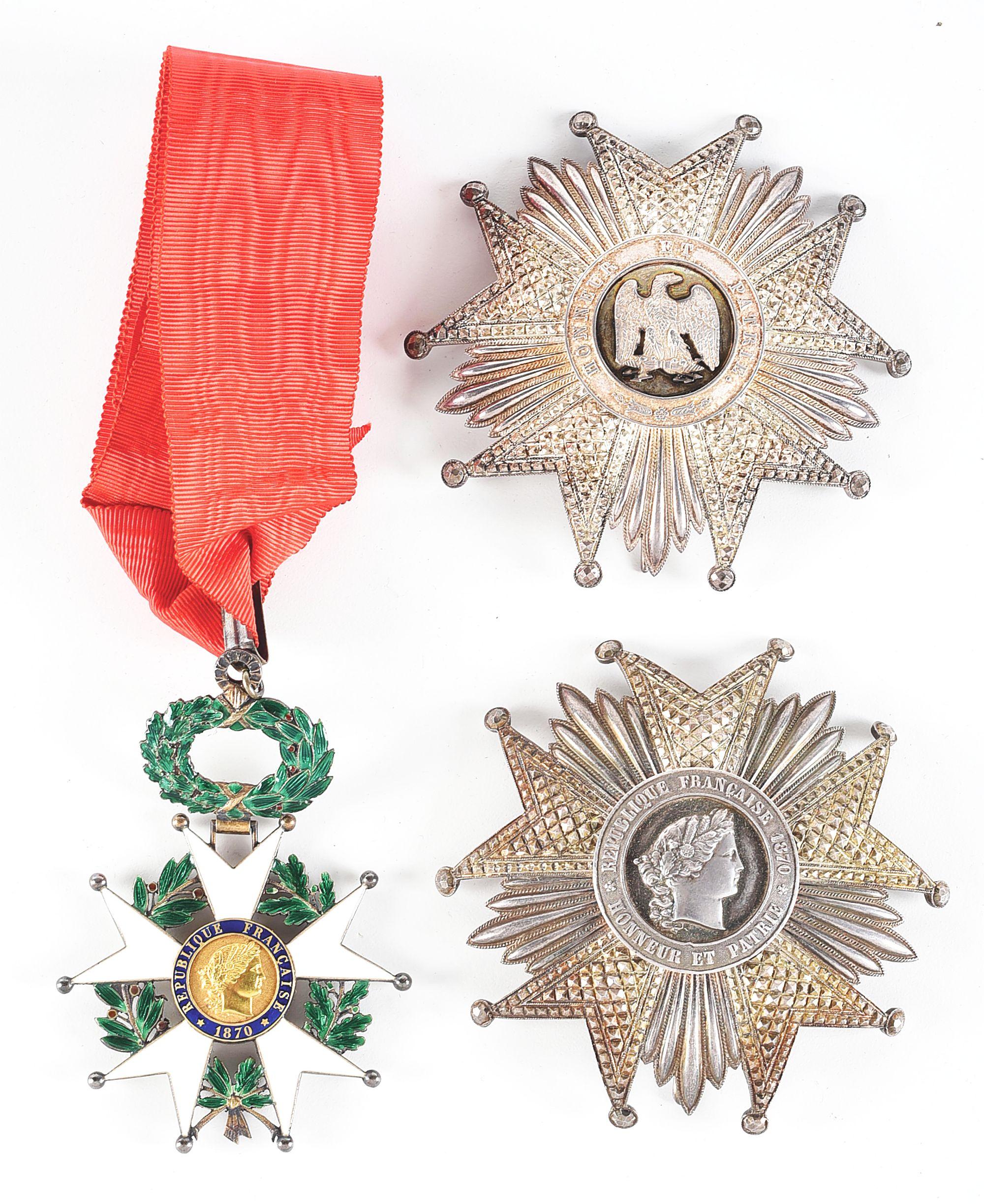 LOT OF 3: FRENCH LEGION OF HONOR GRAND CROSSES AND COMMANDER BADGE.