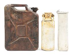 LOT OF 3: GERMAN WWII DRINKING WATER CONTAINERS AND GAS CAN.