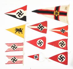 LOT OF 11: THIRD REICH PENNANTS.