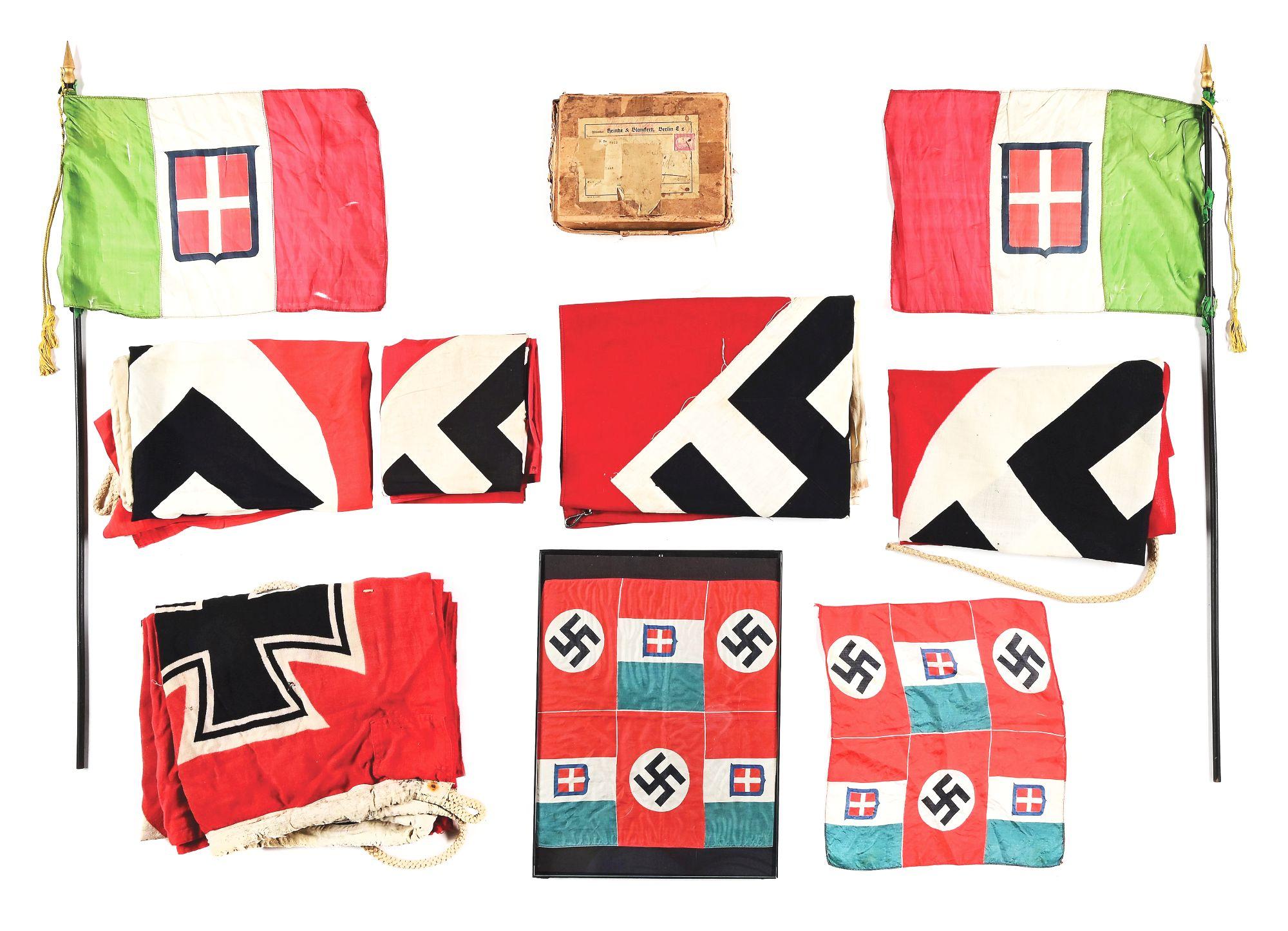 LOT OF 10: THIRD REICH AND AXIS POWERS FLAGS.