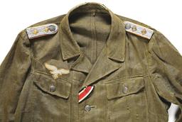 GERMAN WWII LUFTWAFFE TROPICAL UNIFORM WITH TUNIC, TROUSERS, HAT, AND BELT.