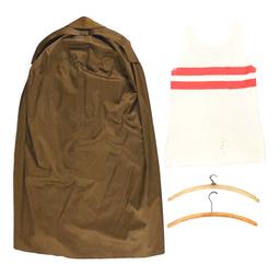 LOT OF 4: THIRD REICH HJ ATHLETIC SHIRT, RAIN JACKET, AND 2 HANGERS.