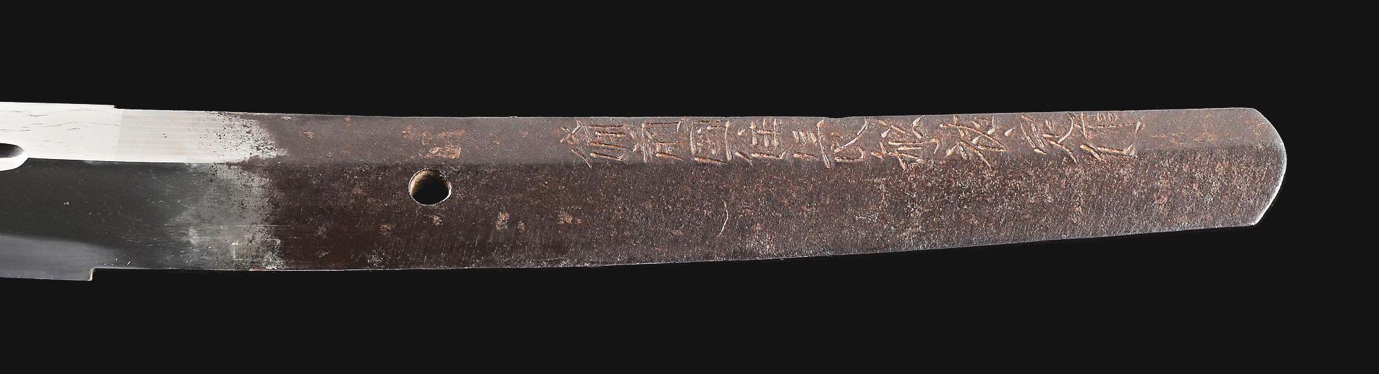 A GOOD SUE-KOTO BIZEN KATANA IN TACHI MOUNTS, SIGNED BIZEN SUKESADA AND DATED AUGUST 1571, WITH NTHK