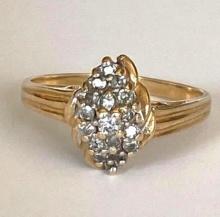 Womens Diamond Cluster Ring 14K Yellow Gold