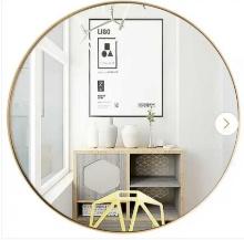 Gymax H Small Large Round Metal Framed Wall-Mounted Bathroom Vanity Mirror in Gold